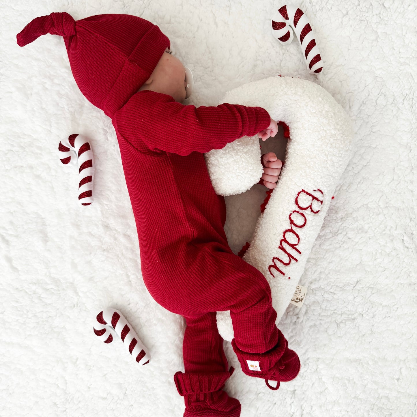 Embroidered Candy Cane Cushion