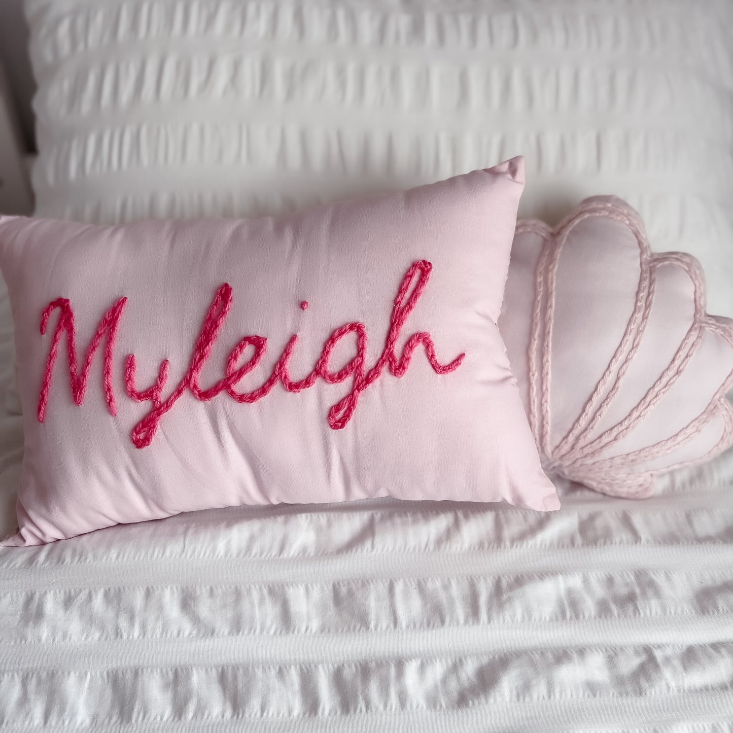 Two Tone Personlised Cushion - Hand Embroidered (fabric options)