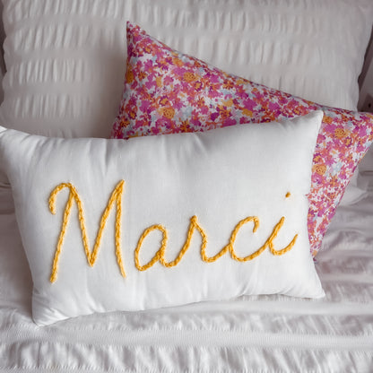 Two Tone Personlised Cushion - Hand Embroidered (fabric options)